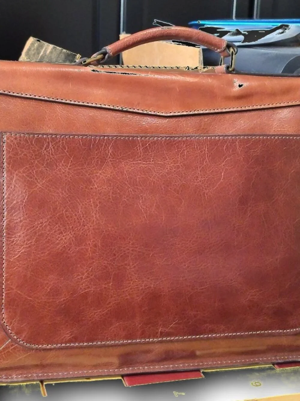 Fossil Men's Brown Leather Messenger Briefcase Bag Crossbody Laptop